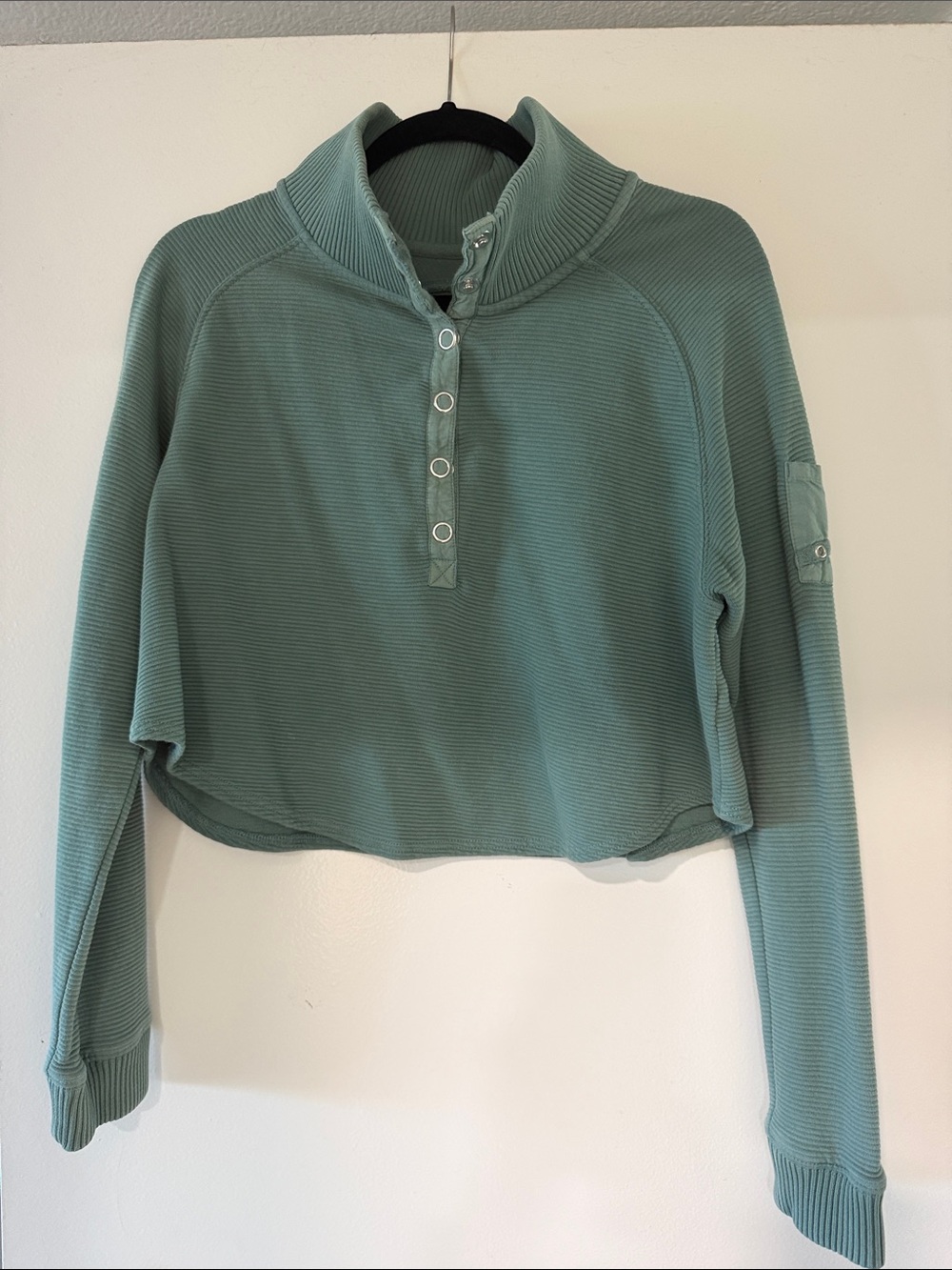 FP Movement by Free People Cropped Snap Henley in Sage Green